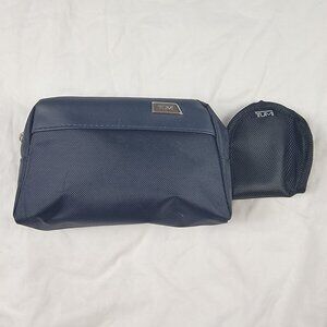 Tumi For Delta Travel Toiletry Bag Case Set Navy Blue Nylon With Eye Mask